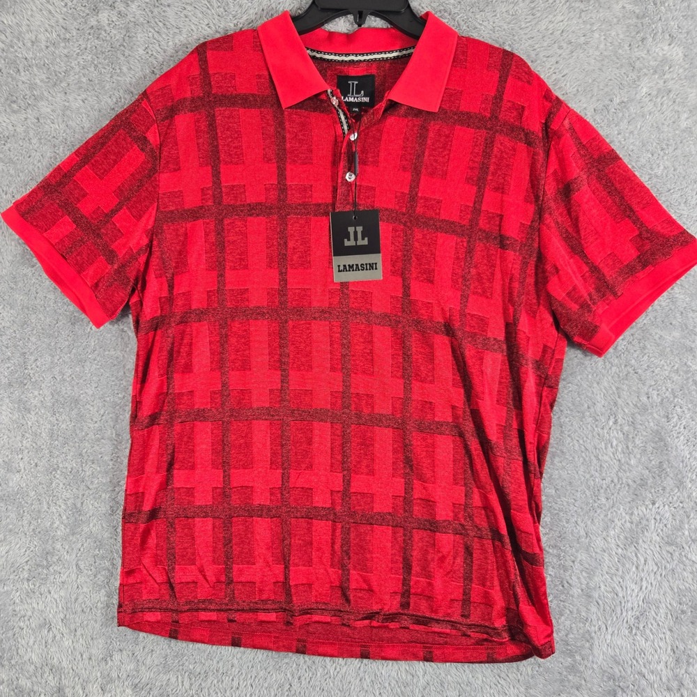 Lamasini Mens Wine Red Grid Textured Polo Shirt LAM29210 2XL NWT